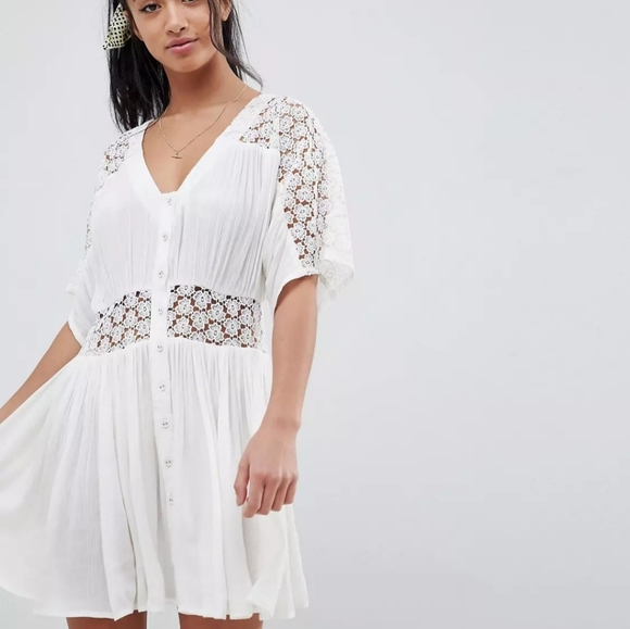 ASOS White Floral Lace Insert Dress - Picture 1 of 3
